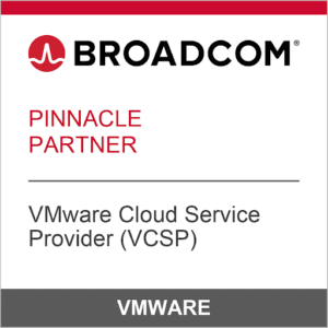 Logo of broadcom with a designation as a pinnacle partner for vmware cloud service provider (vcsp)
